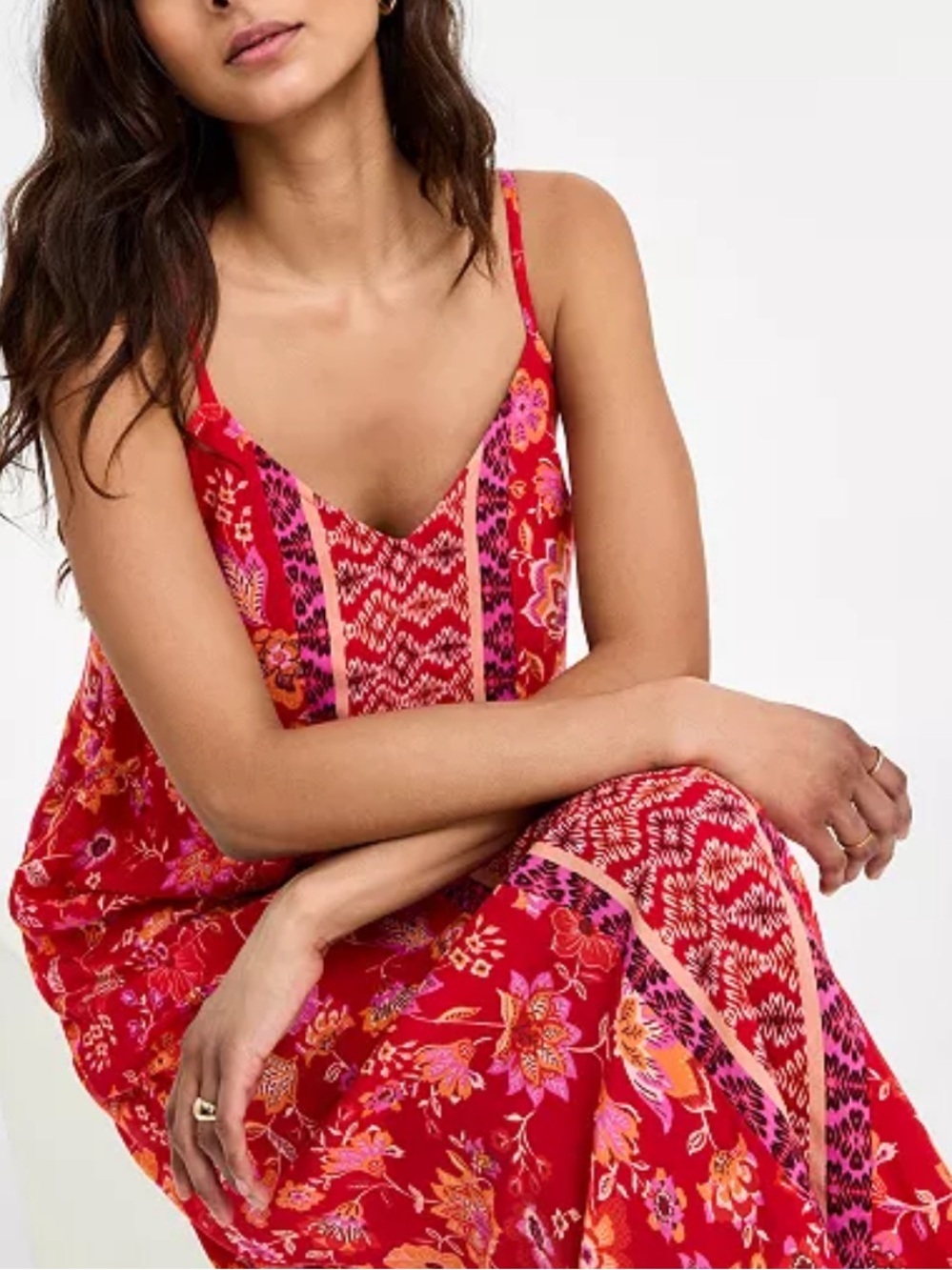 Liverpool Los Angeles Spaghetti Strap Woven Maxi Dress Red Orange Floral Sz M - Picture 11 of 12